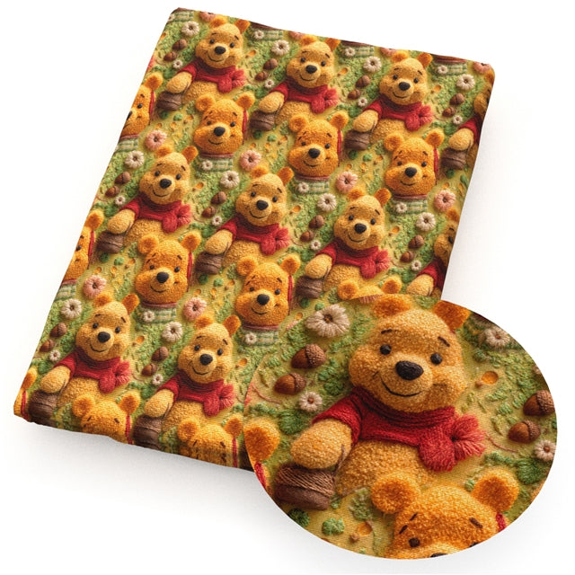 Pooh Bear Faux Leather Sheet – Cartoon Character Smooth Material for DIY Accessories FeeFiFauxLeather