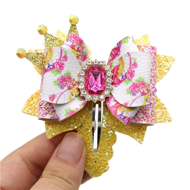 Princess Printed Faux Leather Pre-Cut Bow Clip Includes Centerpiece