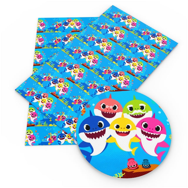 Baby Shark Litchi Printed Faux Leather Sheet Litchi has a pebble like feel with bright colors