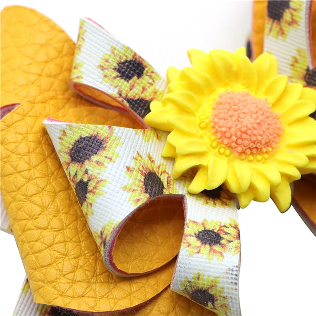 Sunflower Printed Faux Leather Pre-Cut Bow FeeFiFauxLeather