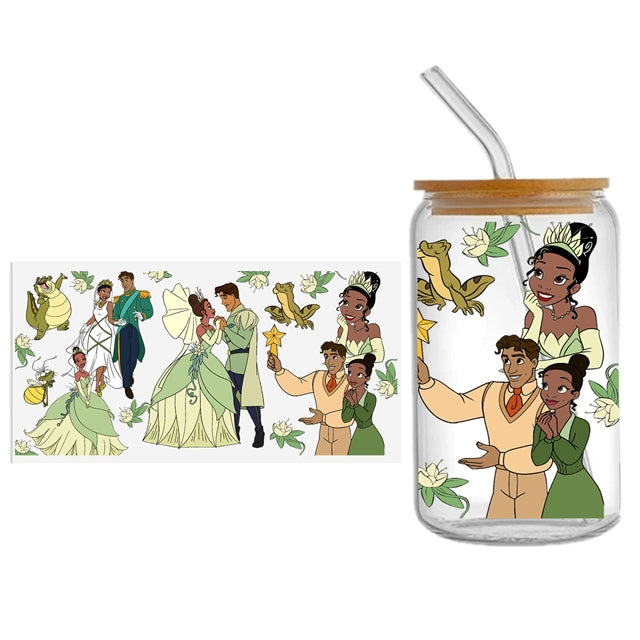 Tiana Princess and The Frog UV DTF Glass Can Wrap for 16 oz Libbey Glass, Permanent and Ready to Apply, UV dtf Cup Wrap ready to ship, Glass Can Wrap