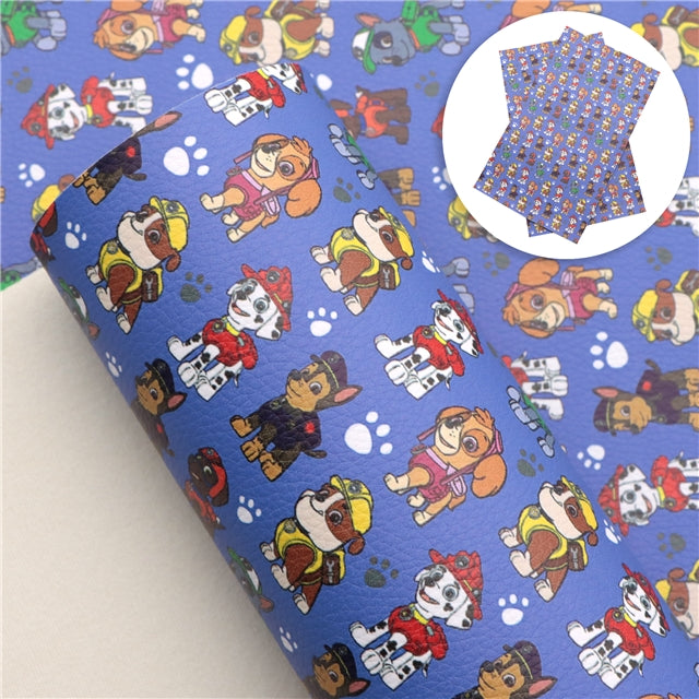 Paw Patrol Litchi Printed Faux Leather Sheet  Litchi has a pebble like feel with bright colors