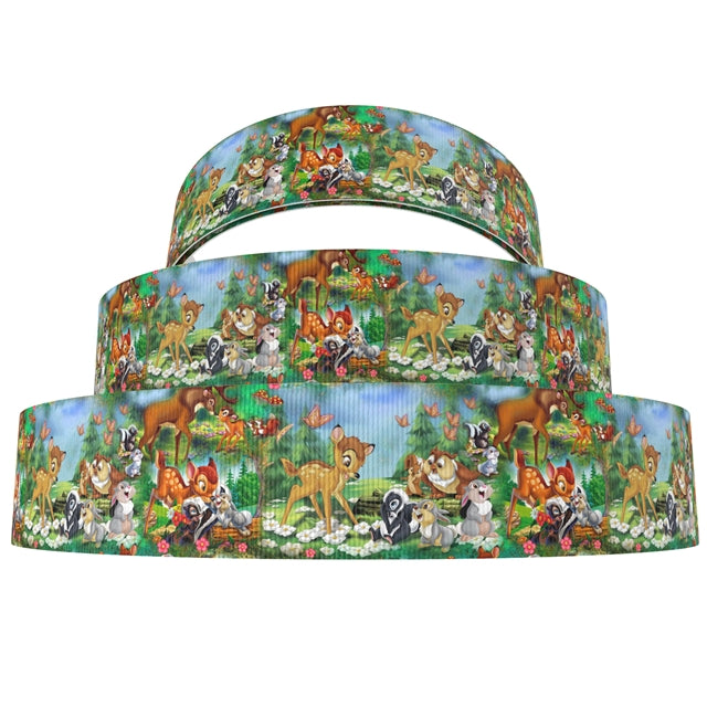 Bambi and Friends 1 Yard 1 1/2 Inch Wide Printed Grosgrain Ribbon FeeFiFauxLeather
