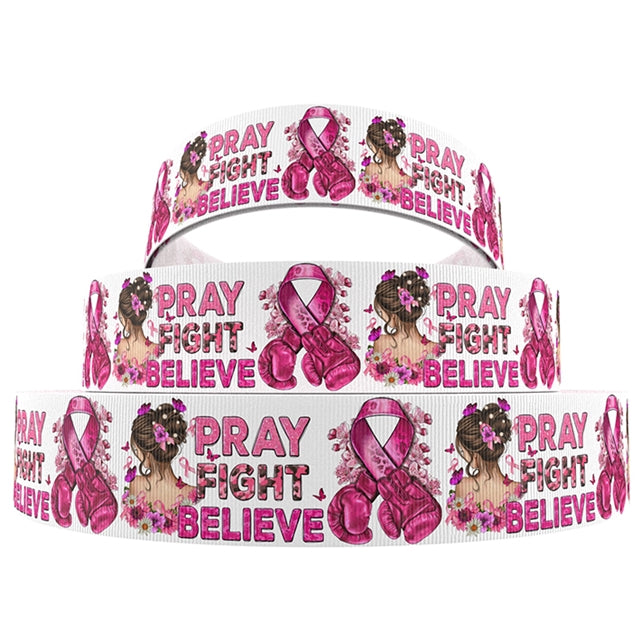 Breast Cancer Awareness 1 Yard Printed Grosgrain Ribbon