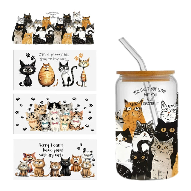 Cats UV DTF Cup Wrap – Easy Cup Wrap for Tumblers & Projects FeeFiFauxLeather