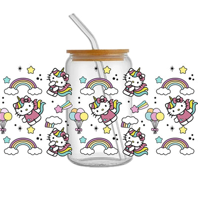 Cute Cat UV DTF Glass Can Wrap for 16 oz Libbey Glass, Permanent and Ready to Apply, UV dtf Cup Wrap ready to ship, Glass Can Wrap