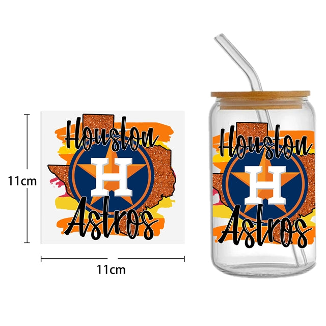 Astros UV DTF Glass Can Wrap for 16 oz Libbey Glass, Permanent and Ready to Apply, UV dtf Cup Wrap ready to ship, Glass Can Wrap