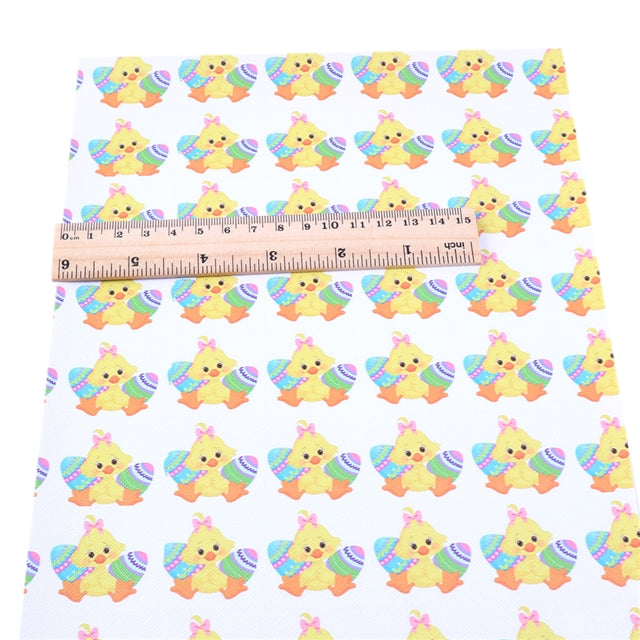 Easter Chicks Litchi Printed Faux Leather Sheet Litchi has a pebble like feel with bright colors