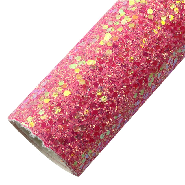 Holographic Chunky Glitter Printed Faux Leather Print Rolls