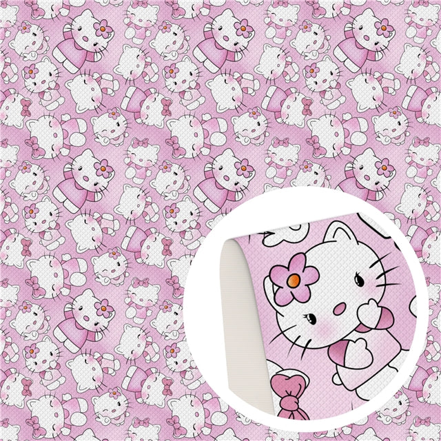 Cute Cat Printed Faux Leather Sheet Litchi has a pebble like feel with bright colors