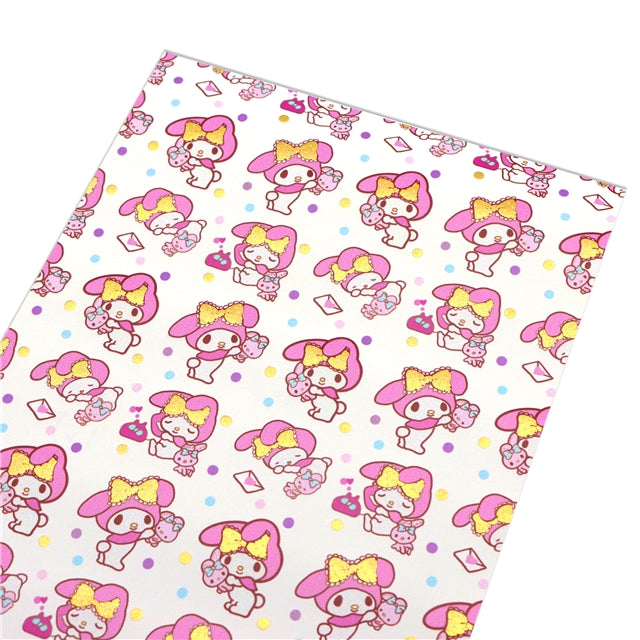 Cute Cat Gold Foil Printed Faux Leather Sheet Bright colors