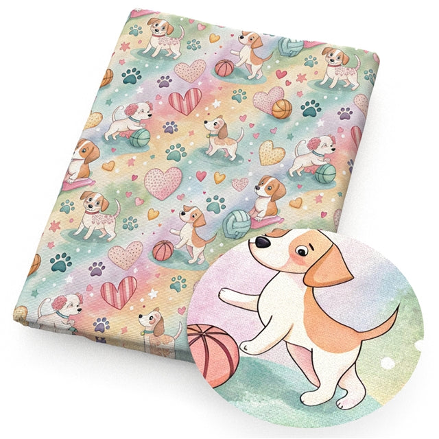 Dog and Hearts Printed Faux Leather Sheet FeeFiFauxLeather