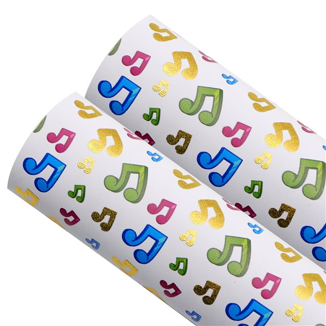 Music Notes Gold Foil Printed Faux Leather Sheet FeeFiFauxLeather