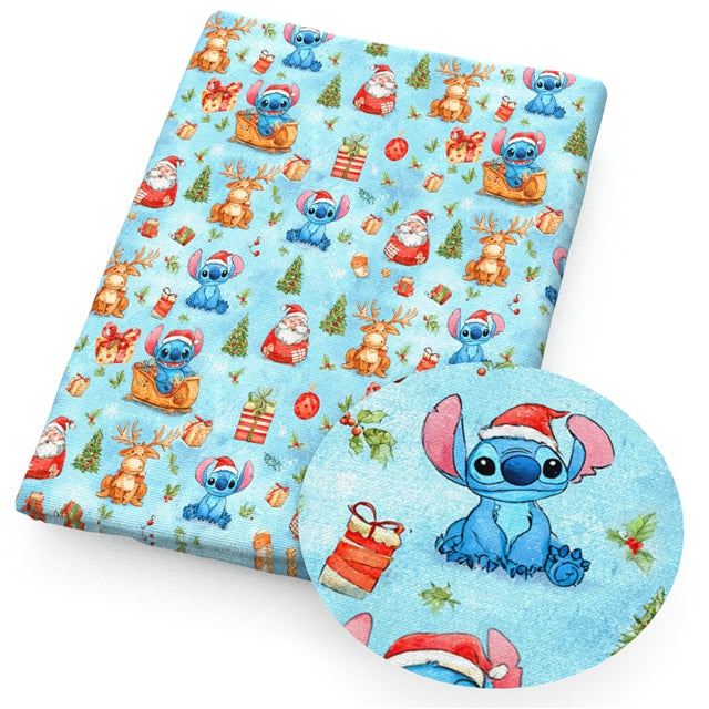 Blue Alien Christmas Faux Leather Sheet – Cartoon Character Smooth Material for DIY Accessories FeeFiFauxLeather