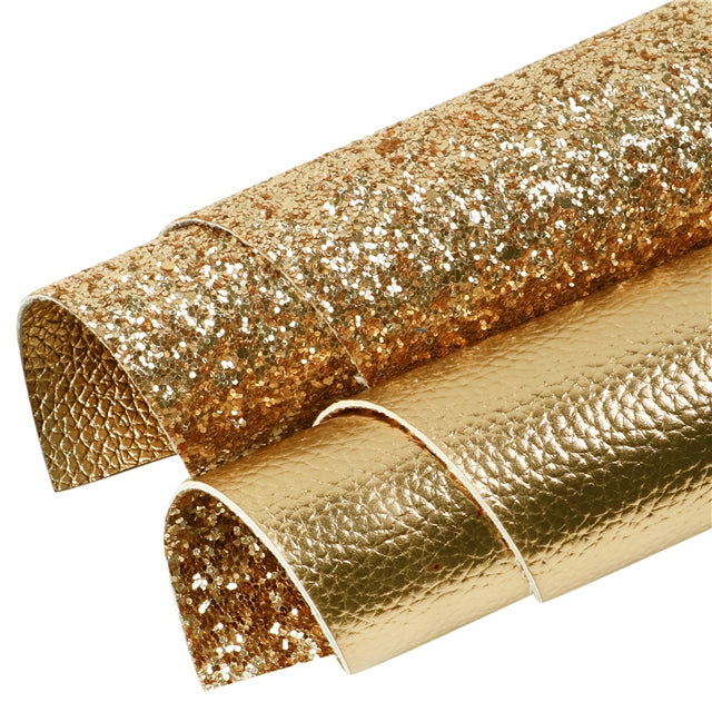 Gold Glitter Double Pattern Faux Leather Sheet FeeFiFauxLeather