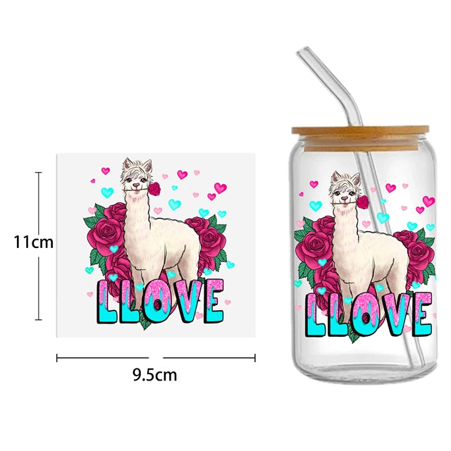 Cow Llama  and Cat UV DTF Glass Can Wrap for 16 oz Libbey Glass, Permanent and Ready to Apply, UV dtf Cup Wrap ready to ship, Glass Can Wrap