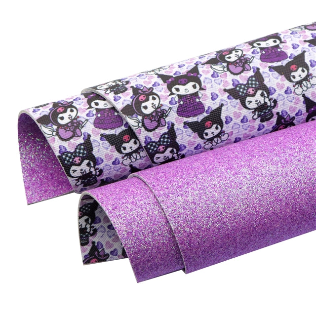 Cat Glitter Double Sided Pattern Faux Leather Sheet