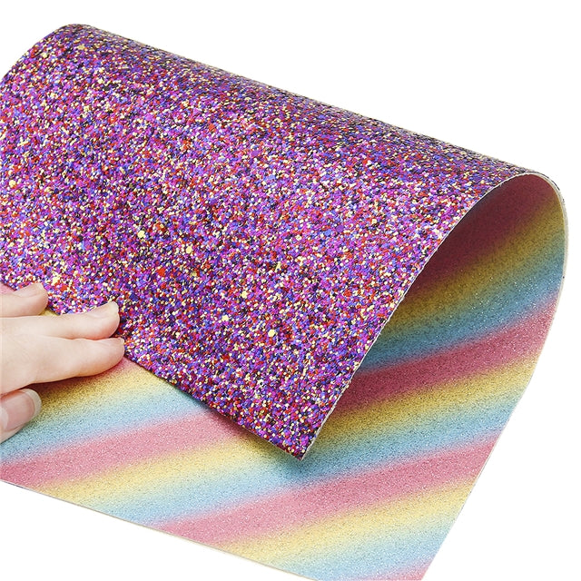 Rainbow Glitter Double Pattern Faux Leather Sheet FeeFiFauxLeather