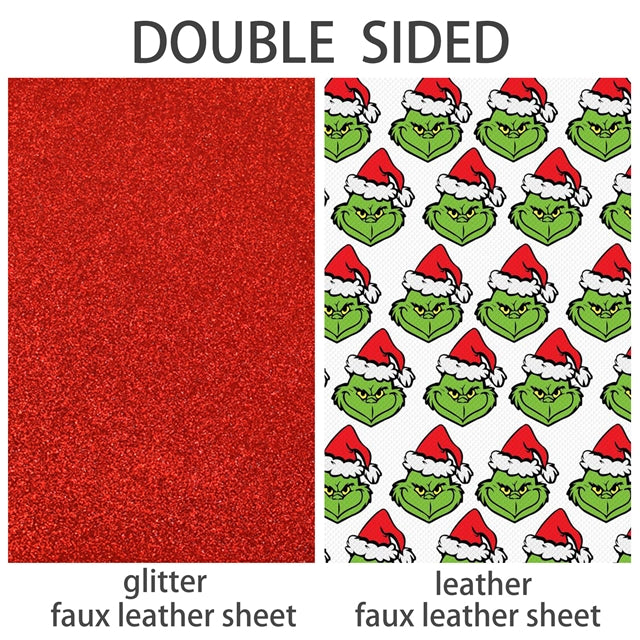 The Grinch Christmas Glitter Double Sided Pattern Faux Leather Sheet