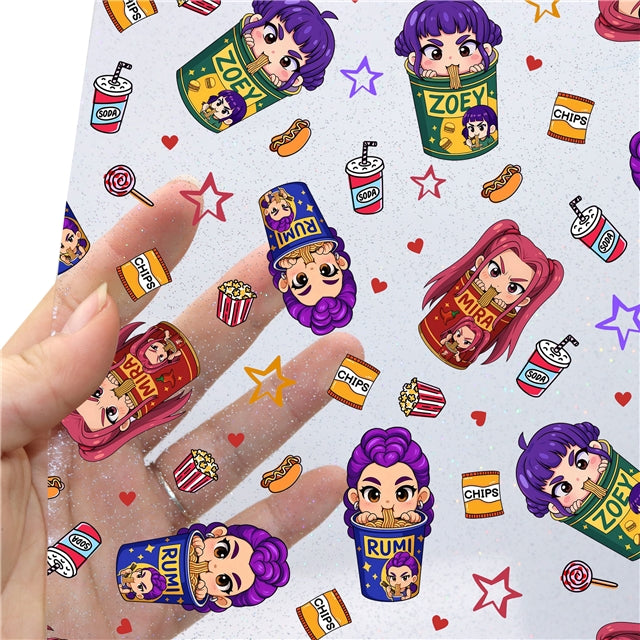 K-Pop Huntrix Faux Leather Sheet – Cartoon Character Material for DIY Accessories FeeFiFauxLeather