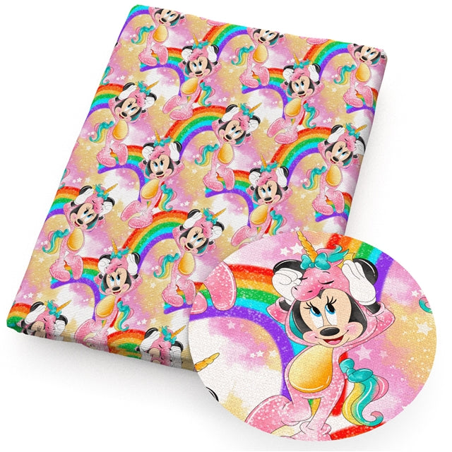Minnie Rainbows Unicorn Textured Liverpool/ Bullet Fabric with a textured feel