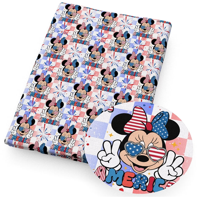 Mouse Red, White and Blue Faux Leather Sheet – Cartoon Character Smooth Material for DIY Accessories FeeFiFauxLeather