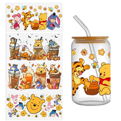 Winnie The Pooh UV DTF Glass Can Wrap for 16 oz Libbey Glass, Permanent and Ready to Apply, UV dtf Cup Wrap ready to ship, Glass Can Wrap