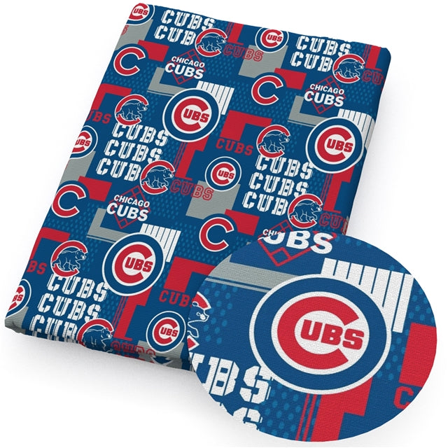Cubs Baseball Litchi Printed Faux Leather Sheet Litchi has a pebble like feel with bright colors