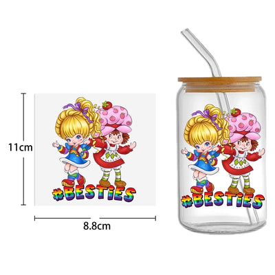 Rainbow Brite Strawberry Shortcake Several Choices UV DTF Glass Can Wrap for 16 oz Libbey Glass, Permanent and Ready to Apply, UV dtf Cup Wrap ready to ship, Glass Can Wrap
