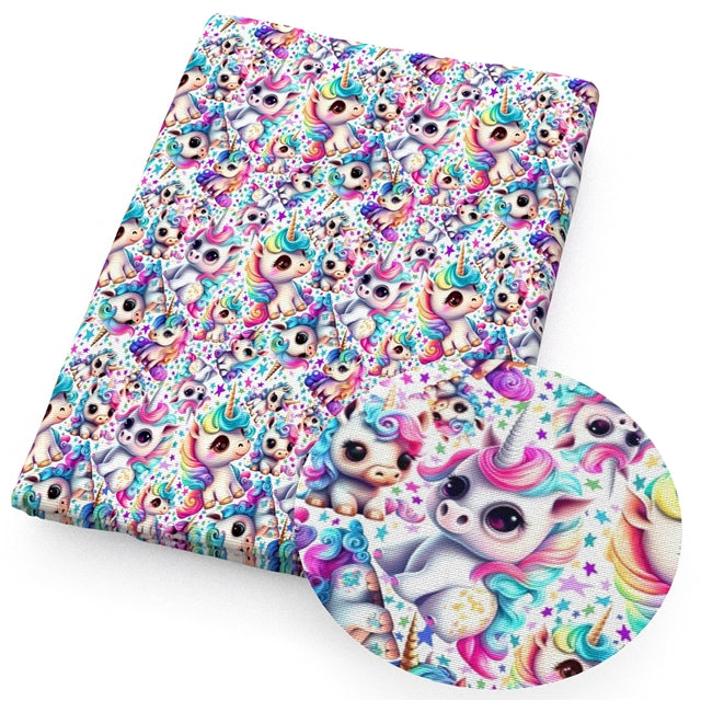 Unicorn Colorful Rainbow Printed Faux Leather Sheet Litchi has a pebble like feel with bright colors
