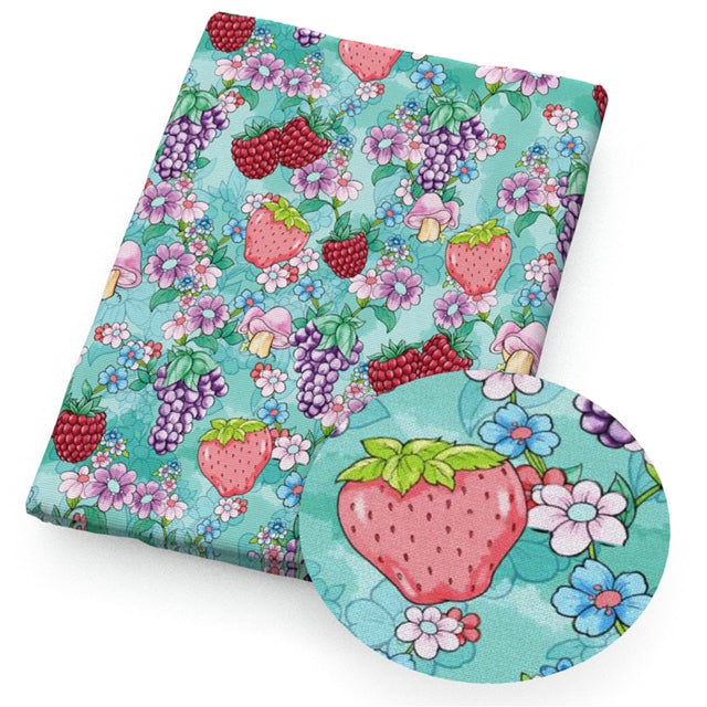 Strawberry, Raspberry, Fruit Printed Faux Leather Sheet FeeFiFauxLeather