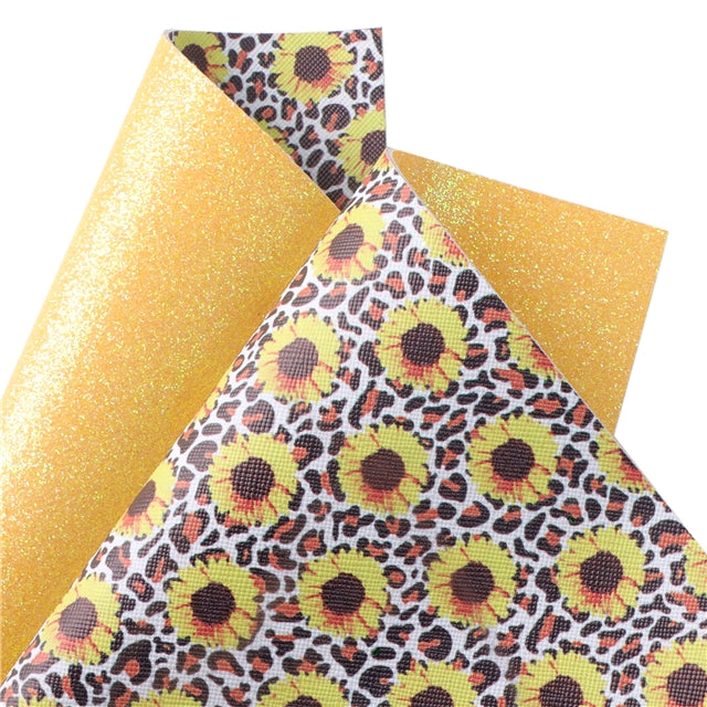 Sunflower Leopard Glitter Double Pattern Faux Leather Sheet FeeFiFauxLeather