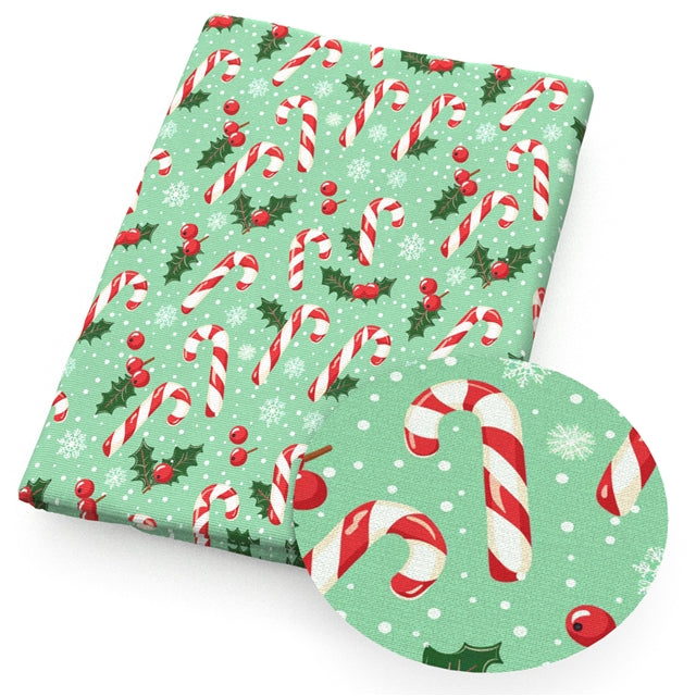Candy Cane Christmas Printed Fabric FeeFiFauxLeather