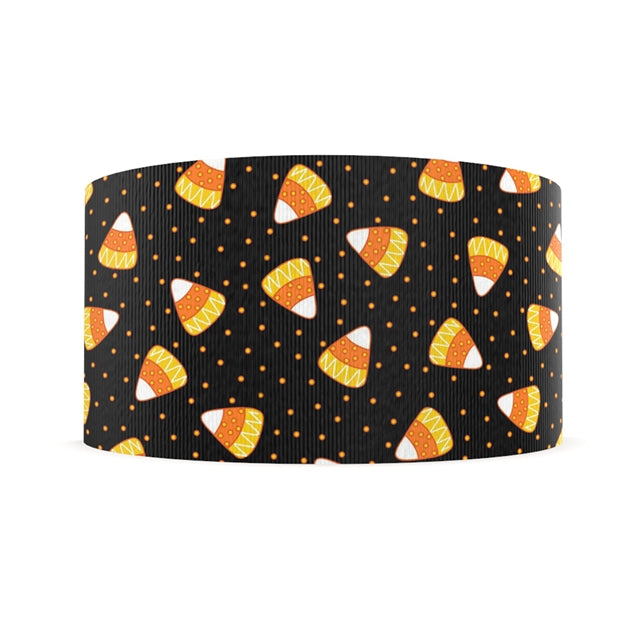 Candy Corn Halloween 1 Yard Printed Grosgrain Ribbon FeeFiFauxLeather