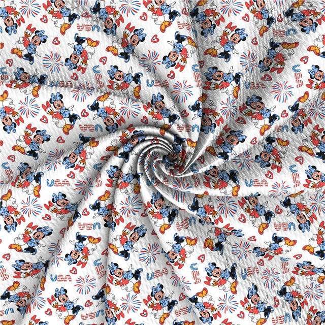 Mickey and Minnie Red White and Blue July 4th Textured Liverpool/ Bullet Fabric with a textured feel