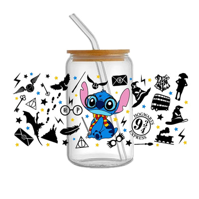 Stitch Harry Potter UV DTF Glass Can Wrap for 16 oz Libbey Glass, Permanent and Ready to Apply, UV dtf Cup Wrap ready to ship, Glass Can Wrap