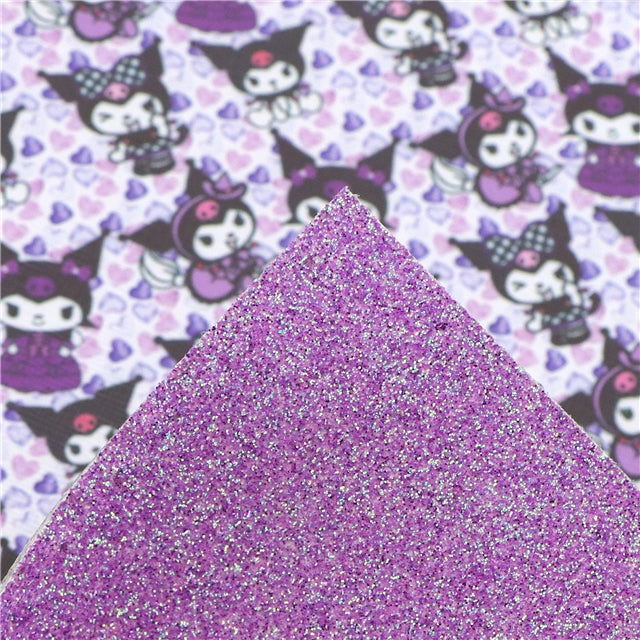 Kuromi Sanrio Hello Kitty Glitter Double Sided Pattern Faux Leather Sheet