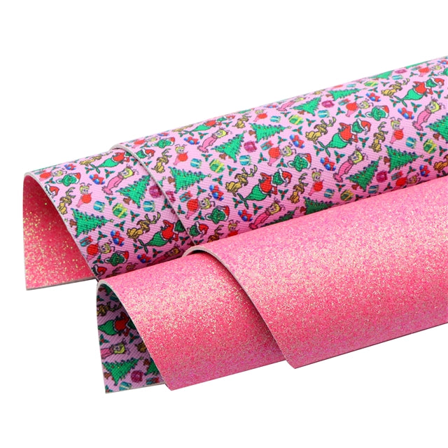 The Grinch Glitter Double Pattern Faux Leather Sheet FeeFiFauxLeather