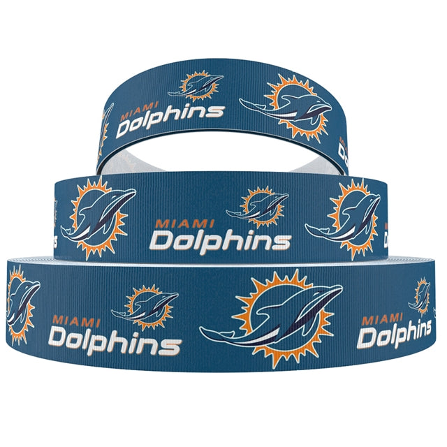 Dolphins Football 1 Yard Printed Grosgrain Ribbon 1 1/2 inch wide