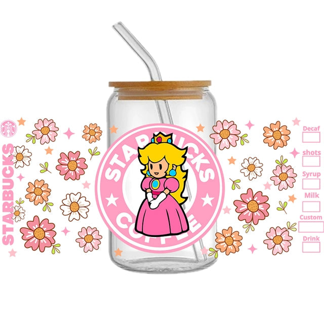 Super Mario Princess Peach UV DTF Glass Can Wrap FeeFiFauxLeather