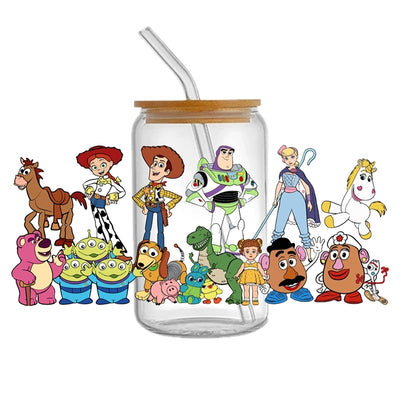 Toy Story UV DTF Glass Can Wrap for 16 oz Libbey Glass, Permanent and Ready to Apply, UV dtf Cup Wrap ready to ship, Glass Can Wrap