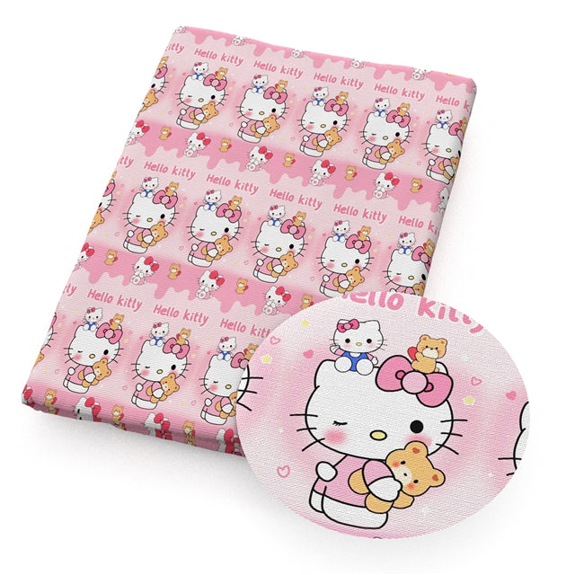 Cute Cat Litchi Printed Faux Leather Sheet Litchi has a pebble like feel with bright colors