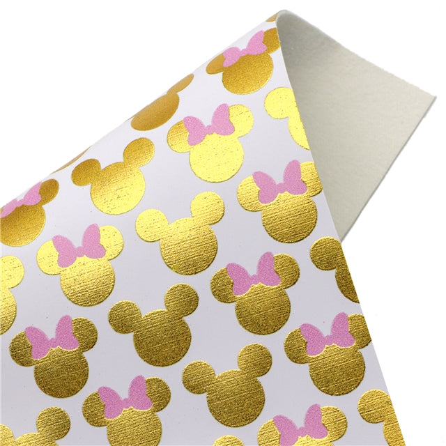Minnie Mouse Gold Foil Printed Faux Leather Sheet Bright colors
