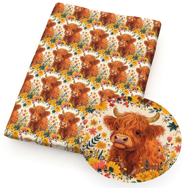 Highland Cow Printed Faux Leather Sheet