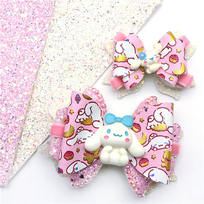 Cute Cat Printed Faux Leather Pre-Cut Bow Includes Centerpiece