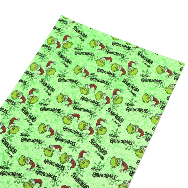 The Grinch Chunky Glitter Printed Faux Leather Sheet