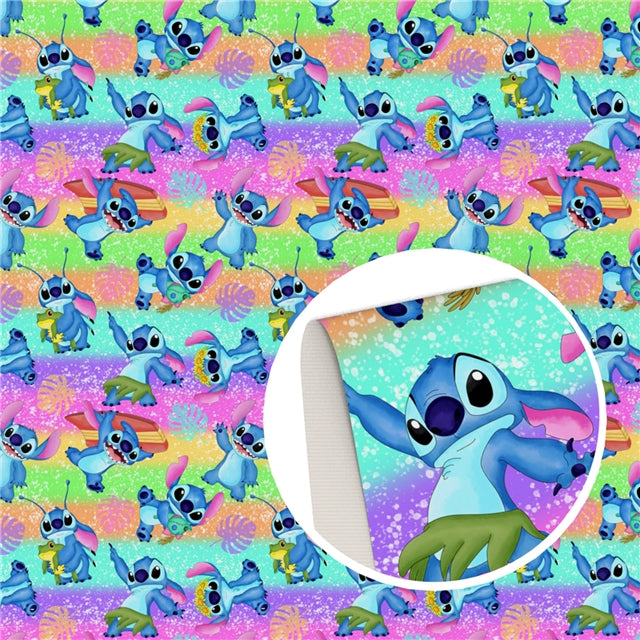 Blue Alien Printed Faux Leather Sheet FeeFiFauxLeather