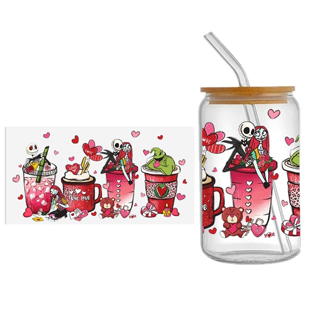 Nightmare Before Christmas Valentine UV DTF Cup Wrap – Easy Cup Wrap for Tumblers & Projects FeeFiFauxLeather