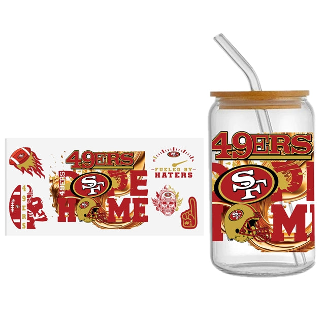 49ers Football UV DTF Glass Can Wrap for 16 oz Libbey Glass, Permanent and Ready to Apply, UV dtf Cup Wrap ready to ship, Glass Can Wrap