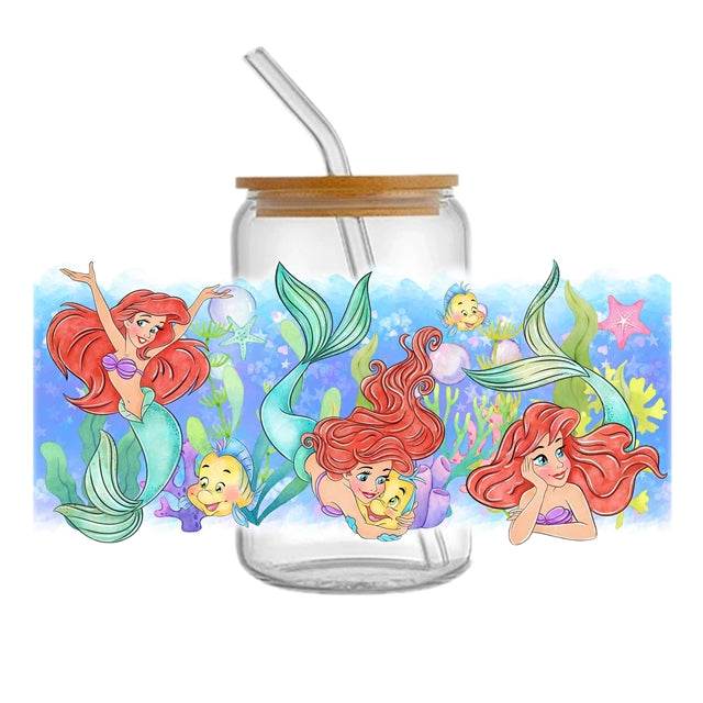 Mermaid Princess UV DTF Glass Can Wrap